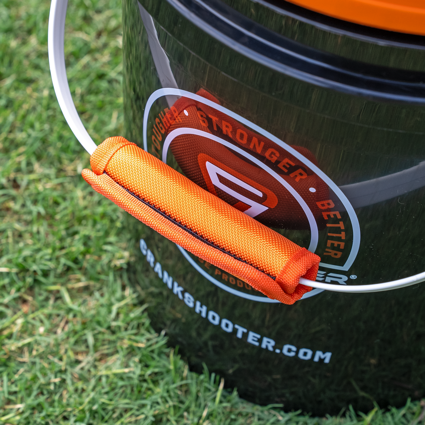 Lacrosse Ball Bucket by Crankshooter®, Includes 12, 24, 36, 48 or 60 qty. White, Yellow, Green or Orange Fully Certified Lacrosse Balls, Padded Lid & Handle - Free Shipping