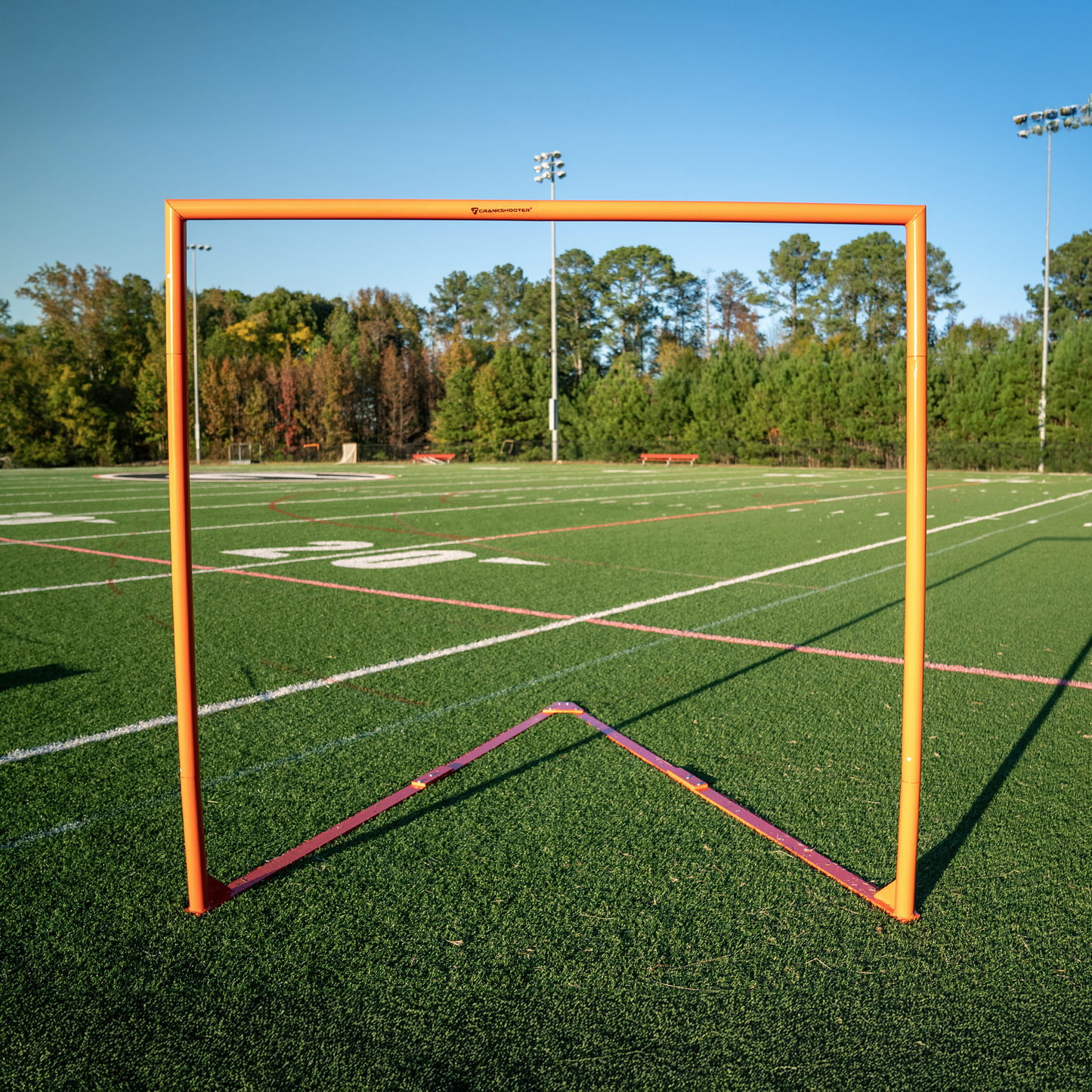 NEW! COMPACT College/High School Lacrosse Game Goal, 6'x6'x7', Flat Base With Lacing Rails, 118 lbs. Includes 6mm or 7mm White Net, By Crankshooter® - FREE SHIPPING