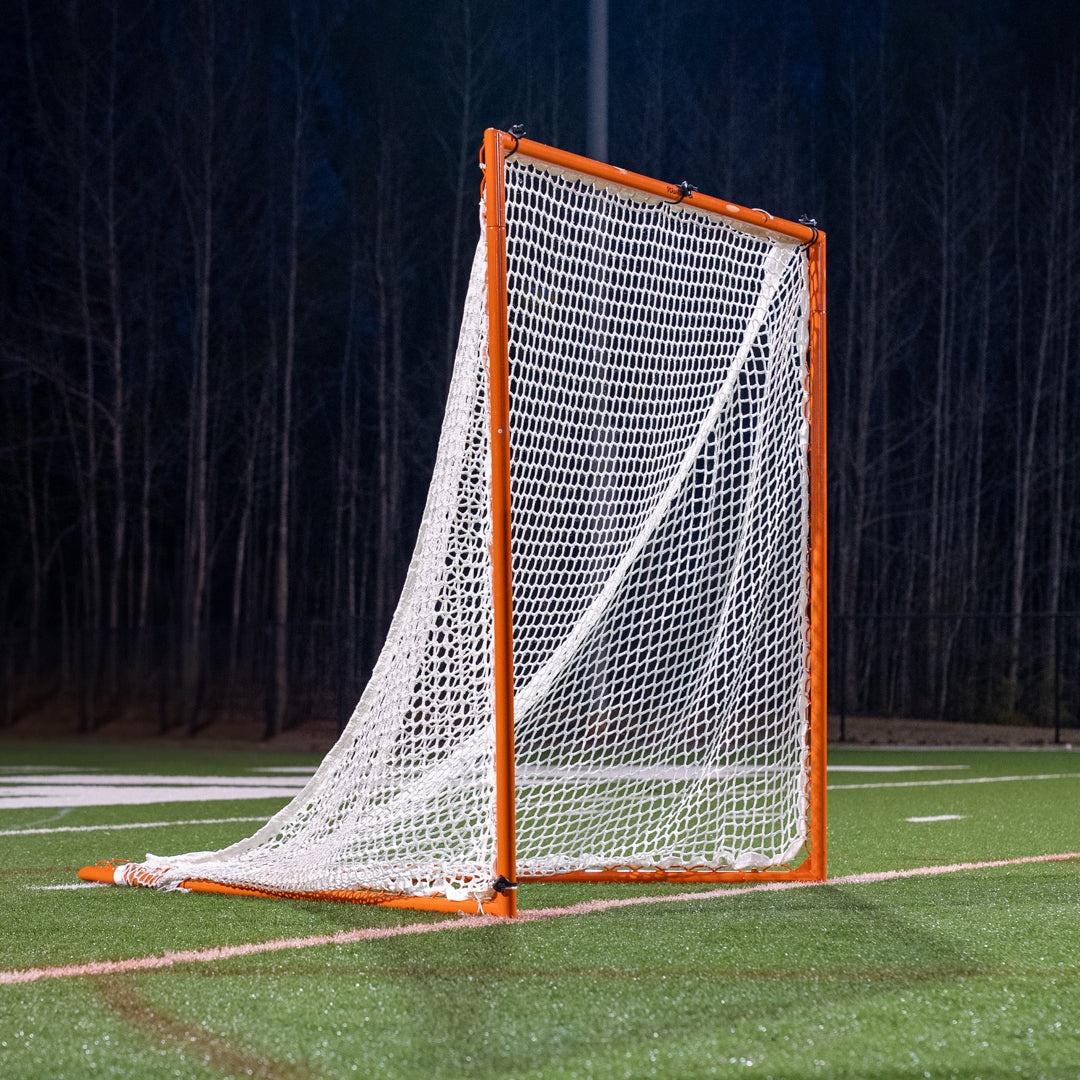 High School Practice Goal & 6mm or 7mm Net Combo, 59 lbs, 6'x6'x7', Posts w/ Lacing Rails by Crankshooter® - Choice of White or Black Net - Free Shipping - #1 Selling Goal