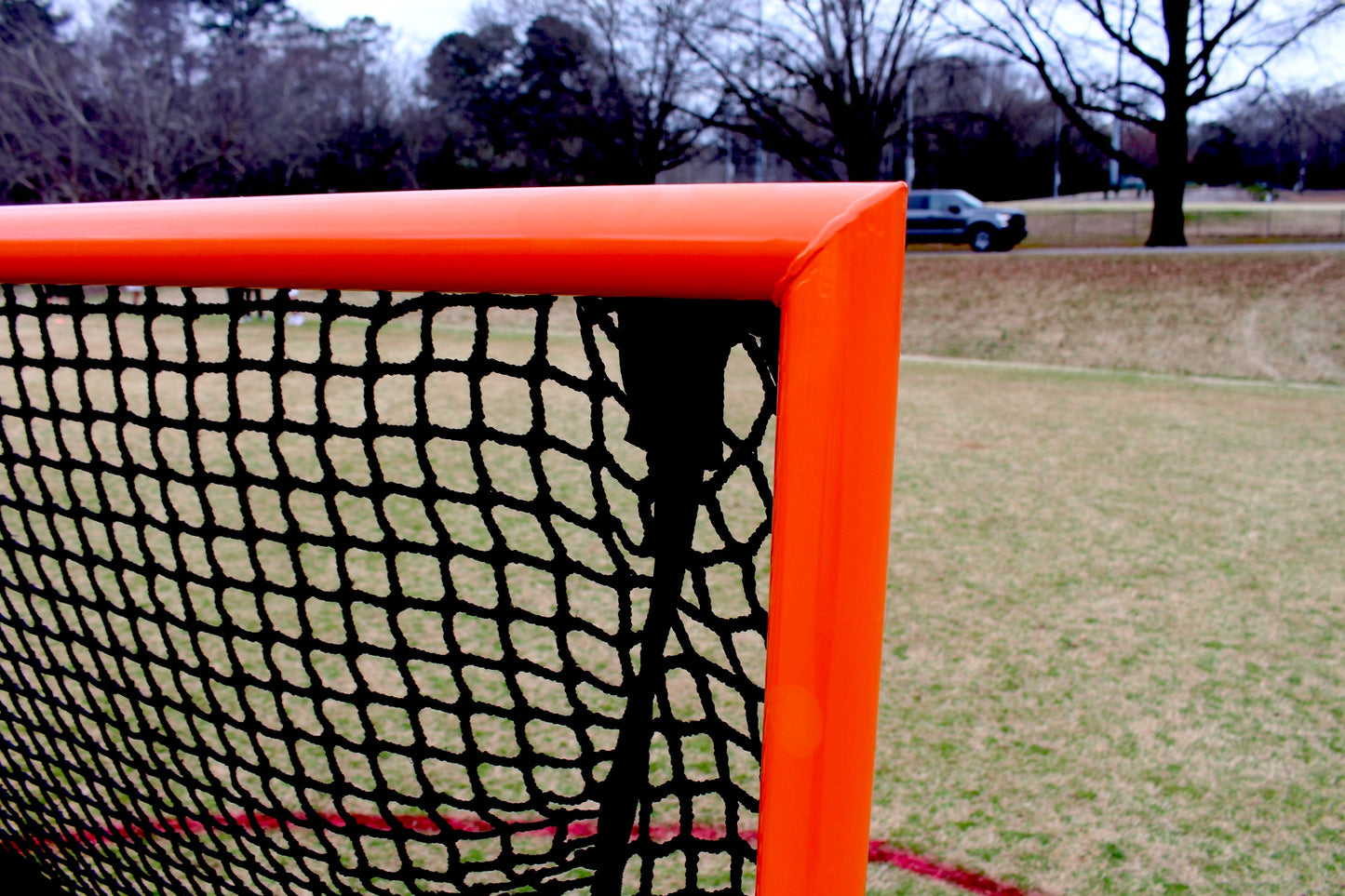 College/High School Game Lacrosse Goal, 6'x6'x7', Flat Base With Lacing Rails, 118 lbs. Includes 6mm or 7mm Black Net, By Crankshooter® - Free Shipping