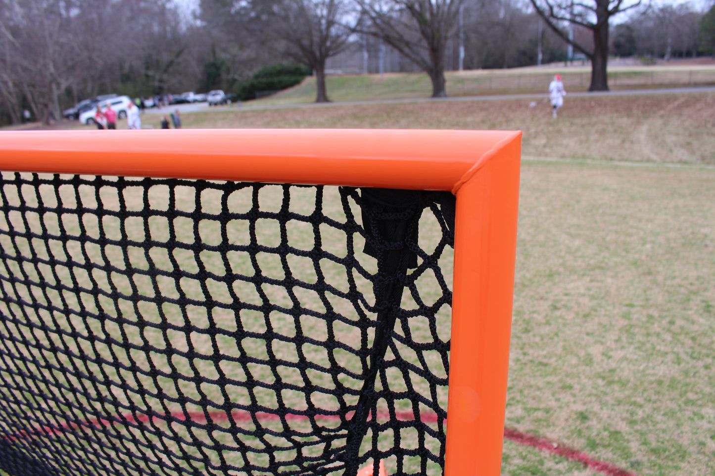 College/High School Game Lacrosse Goal, 6'x6'x7', Flat Base With Lacing Rails, 118 lbs. Includes 6mm or 7mm White Net, By Crankshooter® - Free Shipping