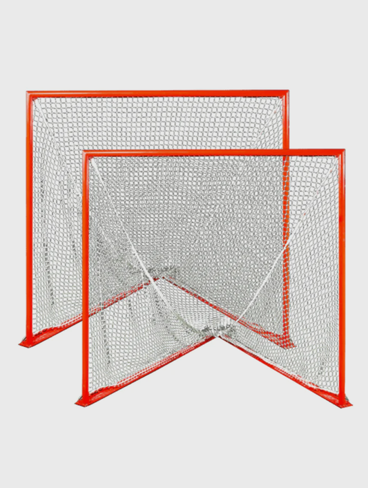 Pair (Qty 2) of College/High School Game Lacrosse Goals, 6'x6'x7', Flat Base With Lacing Rails, 118 lbs. (Each) Includes 6mm or 7mm White or Black Nets, By Crankshooter® - Free Shipping