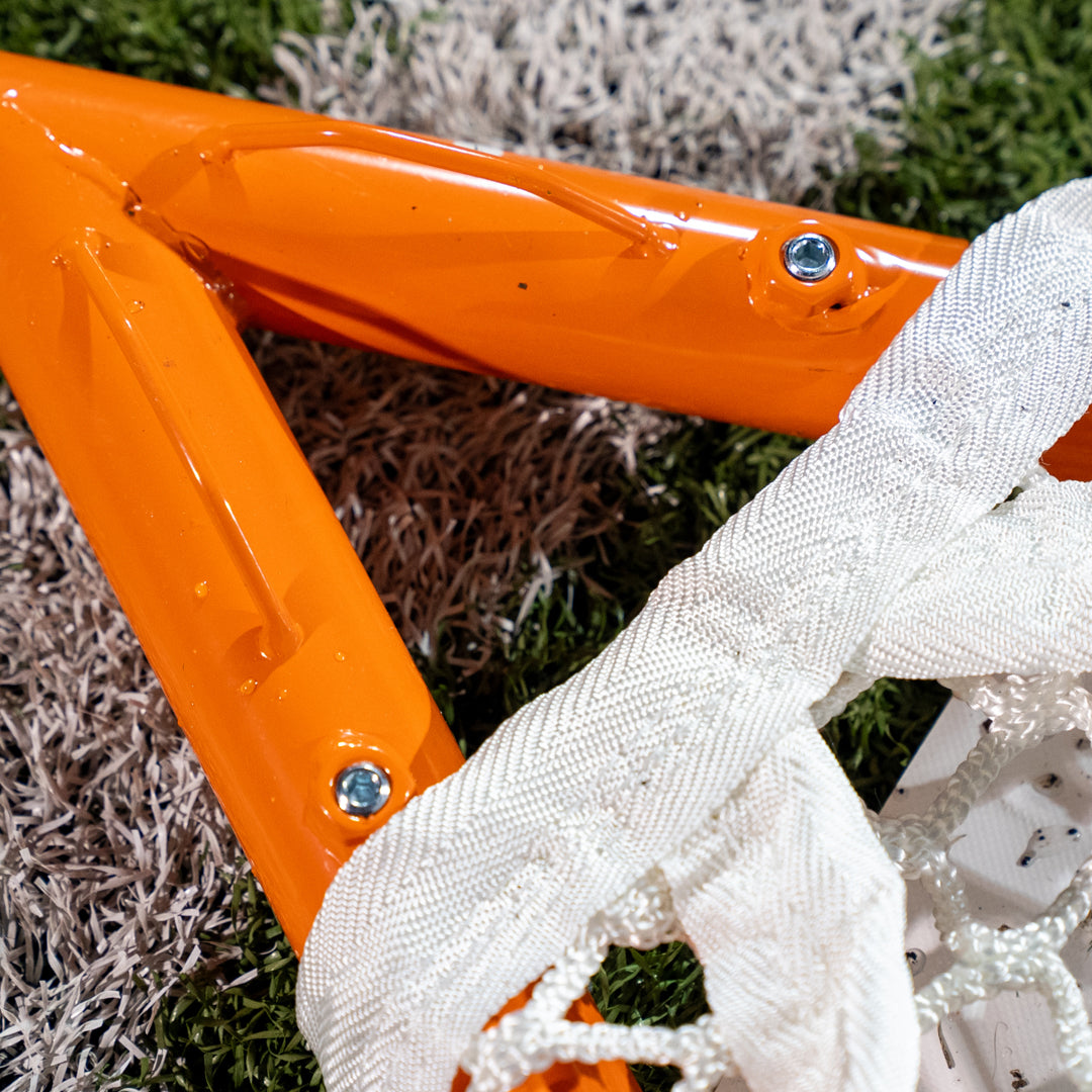 Pair (Qty 2.) of High School Practice Lacrosse Goals, 6'x6'x7', Lacing Rails, 59 lbs. (Each) Includes 6mm White or Black Nets, By Crankshooter® - Free Shipping
