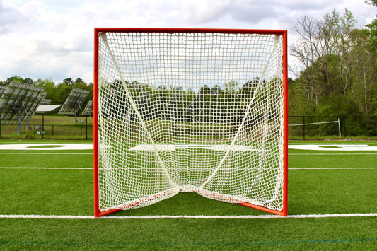 Pair (2x) of High School Practice Goals 6'x6'x7' by Crankshooter® Choice of 6mm white nets or black nets, posts w/ lacing rails, 59 lbs each - Free Shipping