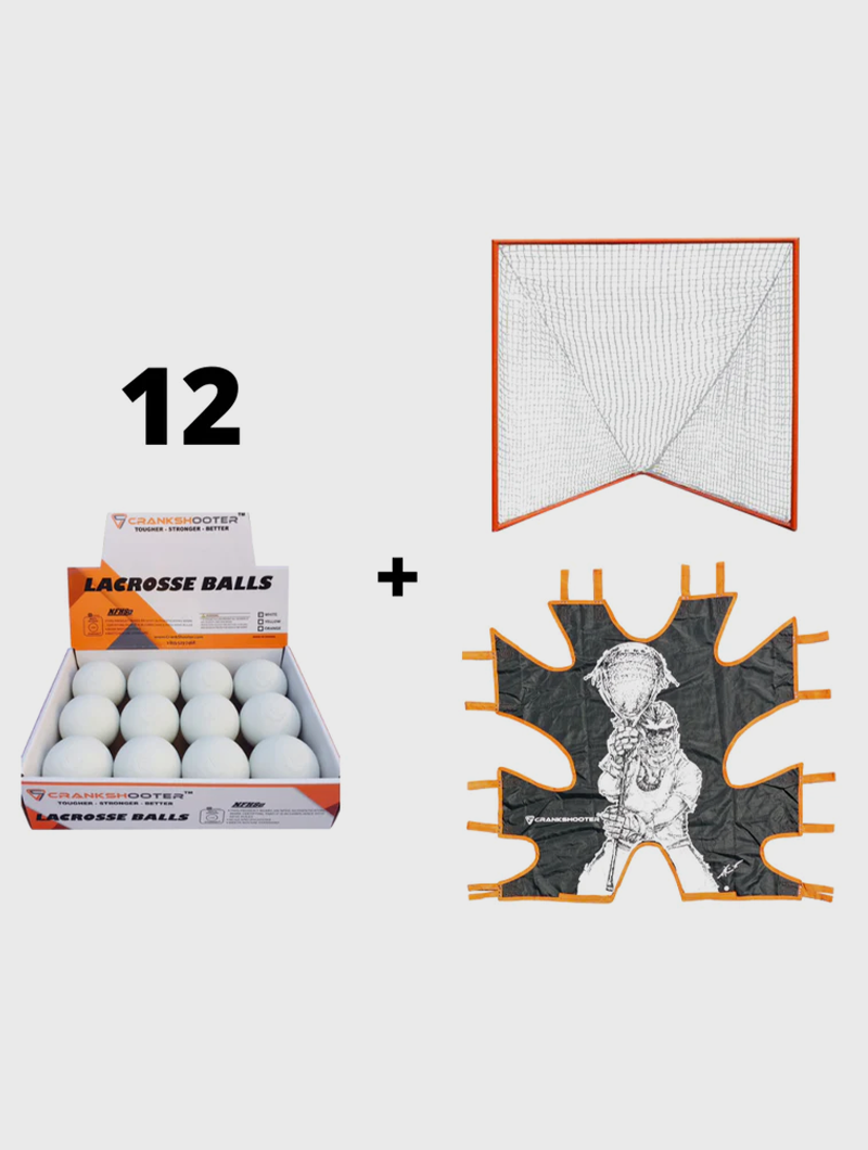 LAX PRO Bundle Kit Includes (Tournament 6x6x7 Goal + 5mm Net + Shot Trainer + 1 Dozen White Game Balls)