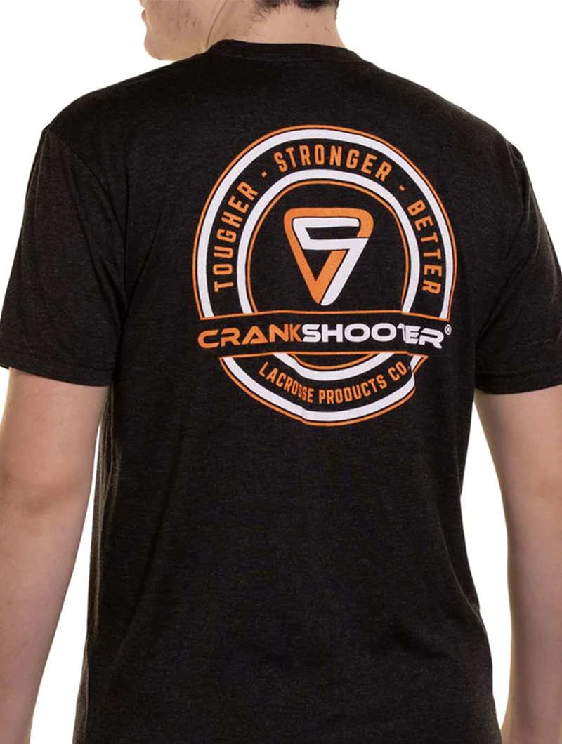 NEW! CrankShooter® Lacrosse Products T Shirt, Black, Short Sleeve, Blend Material - Made in the USA - FREE SHIPPING