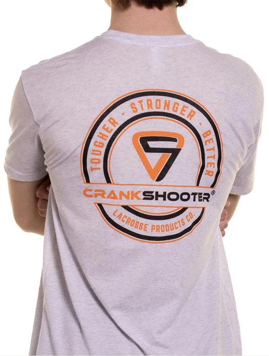 NEW! CrankShooter® Lacrosse Products T Shirt, White, Short Sleeve, Blend Material - Made in the USA - FREE SHIPPING