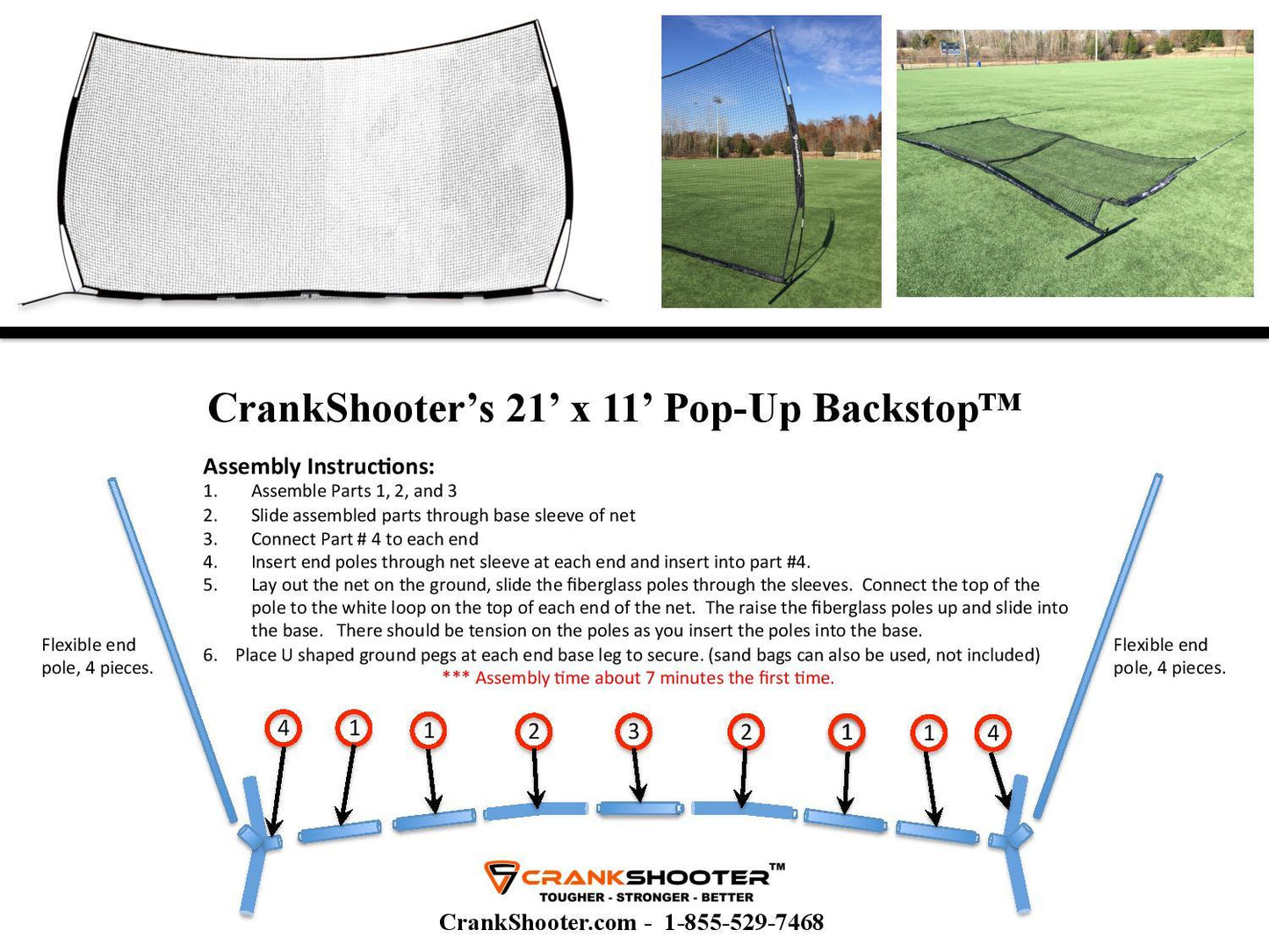 Pop-Up Backstop 21' x 11', Set up/Take Down in 3 minutes, By Crankshooter®, 100% Guaranteed Performance, FREE SHIPPING