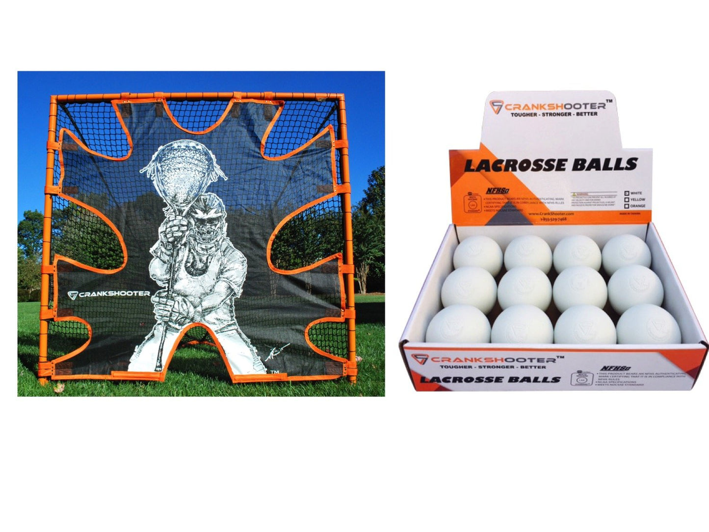 LAX PRO Bundle Kit Includes (Tournament 6x6x7 Goal + 5mm Net + Shot Trainer + 1 Dozen White Game Balls)