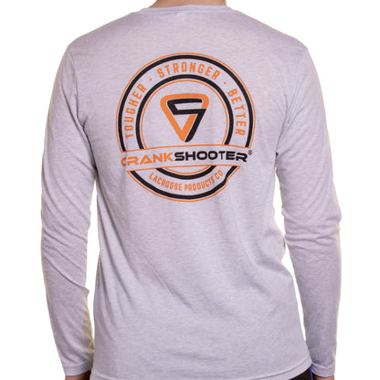 NEW! CrankShooter® Lacrosse Products Long Sleeve T Shirt, White, Blend Material - Made in the USA - FREE SHIPPING